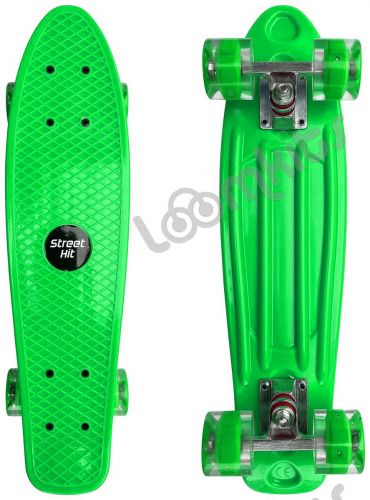 Скейтборд круизер Street Hit со светящимися колесами, зелёный, 55 см фото 6