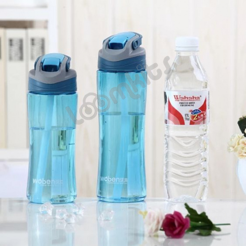 Пластиковая бутылка Woben с поилкой, голубая, 500 мл фото 7