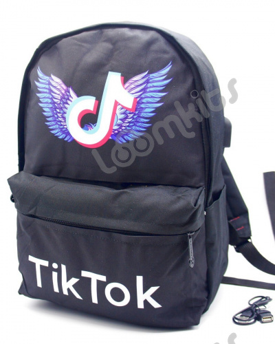 Рюкзак Tik Tok Wings (Тик Ток Крылья) черный, боковые карманы для воды, 40 см с USB выходом фото 2