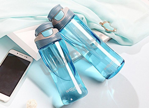 Пластиковая бутылка Woben с поилкой, голубая, 500 мл фото 8