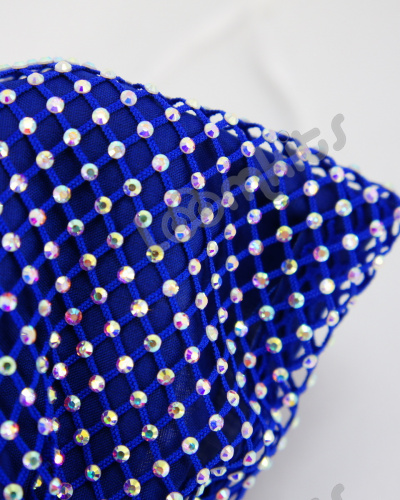 Маска защитная тканевая женская со стразами и кристаллами, синяя фото 5