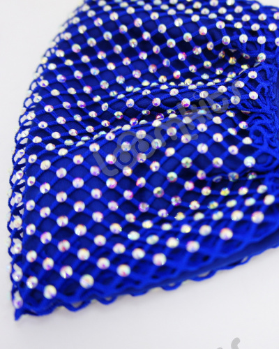 Маска защитная тканевая женская со стразами и кристаллами, синяя фото 3