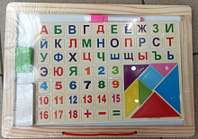 Игрушка из дерева - Магнитная алфавитная доска с танграмом
