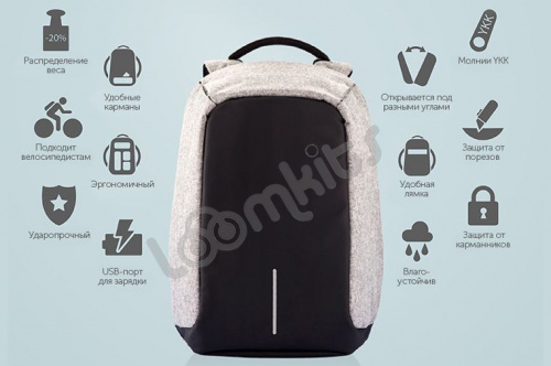 Рюкзак-антивор с USB серый фото 10