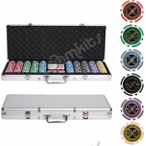 Покерный набор Ultimate, 500 фишек 11.5 г с номиналом в чемодане, сукно