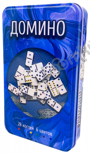 Настольная игра Домино, пластиковые фишки, в жестяной коробке фото 3
