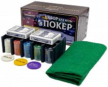 Покерный набор "Premium Poker", 200 фишек, с номиналом, в жестяной коробке, карты + сукно