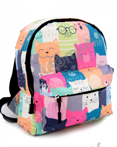 Рюкзак детский для девочки "Котики в очках разноцветные", размер S