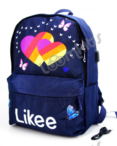 Рюкзак для девочки школьный Likee (Лайки) USB, 20304, синий фото 2