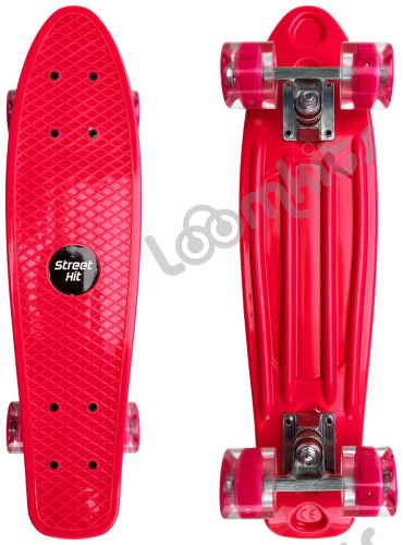 Скейтборд круизер Street Hit со светящимися колесами, красный, 55 см