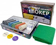 Покерный набор Holdem Light, 300 фишек с номиналом, в жестяной коробке, карты + сукно