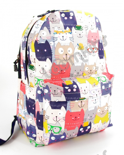 Рюкзак для девочки школьный "Котики с чашкой на голове", размер L