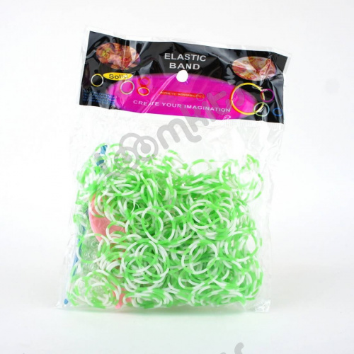 Резинки для плетения двухцветные Белые/Зеленые 600 шт