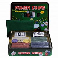 Покерный набор Holdem Light, 500 фишек с номиналом, в жестяной коробке, карты пластик+ сукно