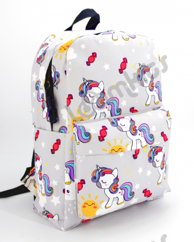 Рюкзак для девочки школьный "Единорожка", размер M, серый