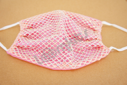 Маска защитная тканевая женская со стразами и кристаллами, розовая фото 4