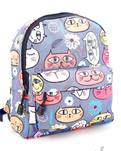 Рюкзак для девочки дошкольный "Летние котики", размер S, темно-серый