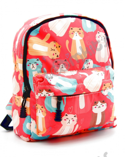Рюкзак для девочки дошкольный "Котики с сердечками", размер S, красный