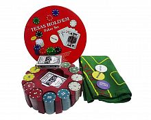 Набор для покера Texas Holdem в жестяной коробке, 240 фишек с номиналом