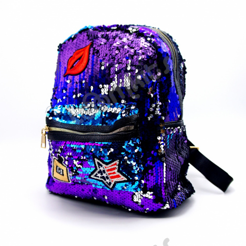 Рюкзак с пайетками и нашивками "Губки" Фиолетово-синий