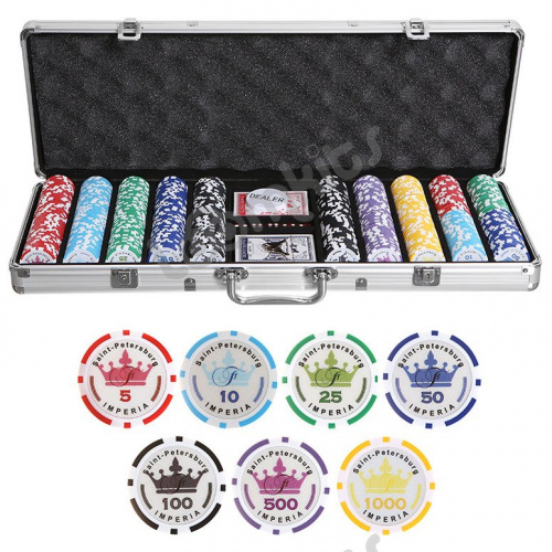 Покерный набор Empire, 500 фишек 11.5 г с номиналом в чемодане, сукно