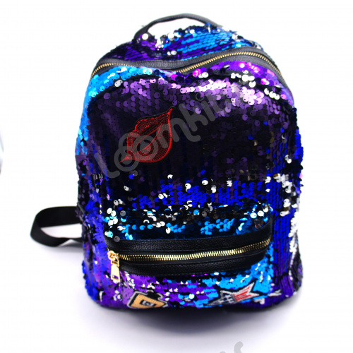 Рюкзак с пайетками и нашивками "Губки" Фиолетово-синий фото 9