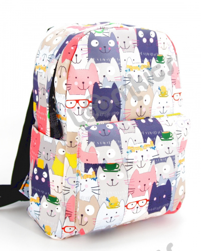 Рюкзак для девочки школьный "Котики с чашкой на голове", размер M