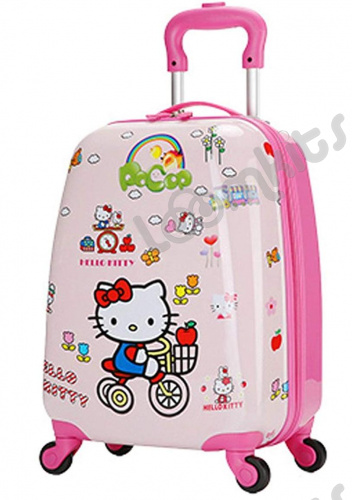 Детский чемодан на колесиках "Hello Kitty" на велосипеде