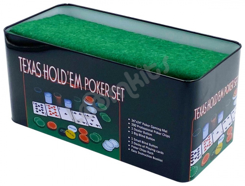 Набор для покера, 200 фишек, с номиналом, в жестяной коробке фото 3