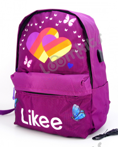 Рюкзак для девочки школьный Likee (Лайки) USB, 20304, фиолетовый фото 3