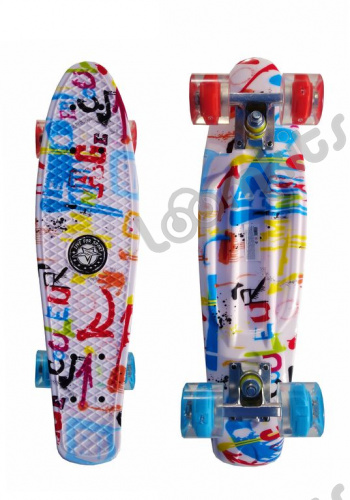 Скейт Cruiser Board "Street Hit" Graphics Граффити со светящимися синими и красными колесами