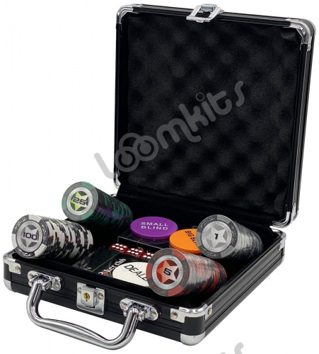 Покерный набор Black Stars, 100 фишек 14 г с номиналом в чемодане