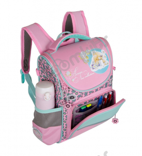Школьный рюкзак Across ACR19-291 Мишка и цветы (розовый) фото 2