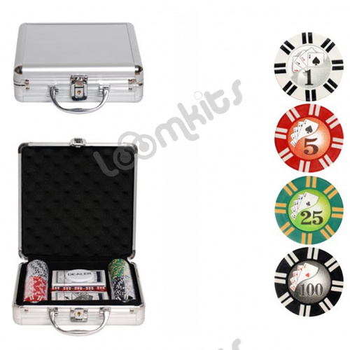 Покерный набор Royal Flush, 100 фишек, 11,5 г, с номиналом, в алюминиевом чемодане