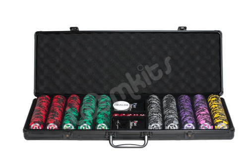 Покерный набор Black Stars, 500 фишек 14 г с номиналом в чемодане, карты пластик+ сукно фото 3