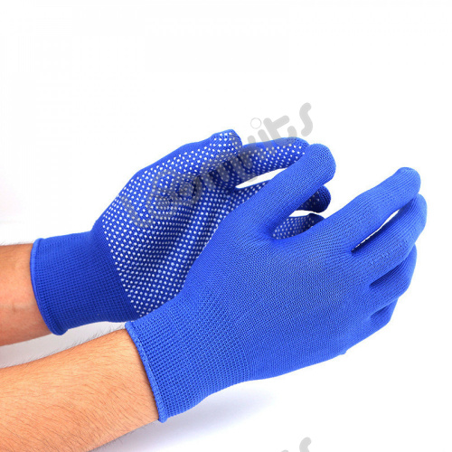 Нейлоновые перчатки с ПВХ точками Синие 2 пары фото 2