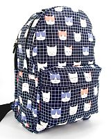 Рюкзак для девочки школьный "Кошка в клетку", размер L, черный