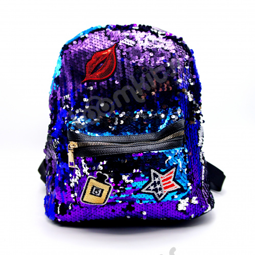 Рюкзак с пайетками и нашивками "Губки" Фиолетово-синий фото 2
