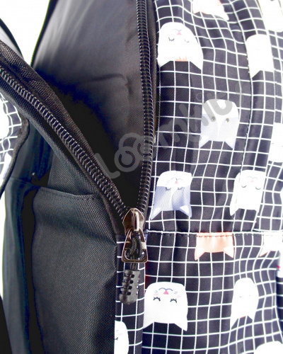 Рюкзак для девочки школьный "Кошка в клетку", размер L, черный фото 3