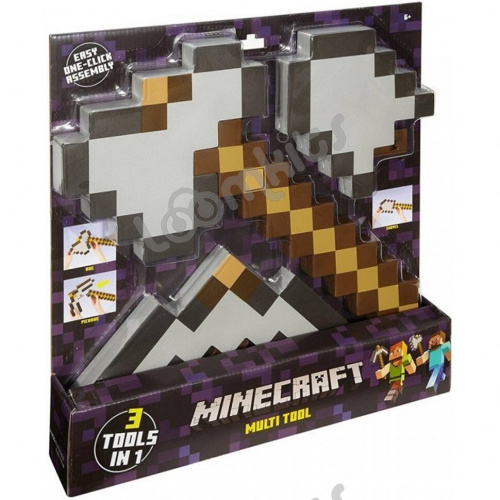 Набор пиксельного оружия Майнкрафт 3 в 1 "Железная Кирка + Топор + Лопата - трансформер", Пиксельное оружие Minecraft фото 3