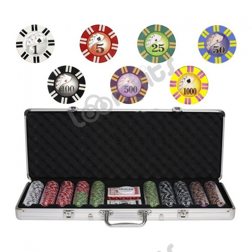 Покерный набор Royal Flush, 500 фишек, 11,5 г, с номиналом, в алюминиевом чемодане фото 2