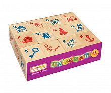 Деревянная развивающая игра Пелси кубики «Алфавит» (12 штук)