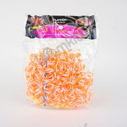 Резинки для плетения двухцветные Белые/Оранжевые 600 шт