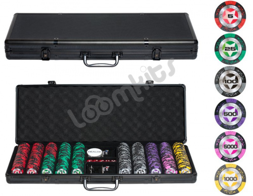 Покерный набор Black Stars, 500 фишек 14 г с номиналом в чемодане, карты пластик+ сукно фото 2