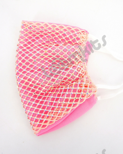 Маска защитная тканевая женская со стразами и кристаллами, розовая