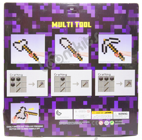 Набор пиксельного оружия Майнкрафт 3 в 1 "Железная Кирка + Топор + Лопата - трансформер", Пиксельное оружие Minecraft фото 2