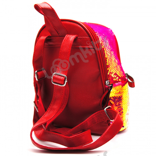Рюкзак с пайетками 2 отделения - Розово-красный фото 4