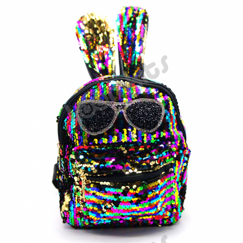 Рюкзак Зайчик с пайетками "Гламурные очки" радуга